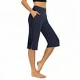 thumbnail image 2 of Oksale Capri Yoga Pants with Pockets for Women Stretch High Waisted Workout Capris Business Dressy Cozy Side Split Trousers Navy S, 2 of 9