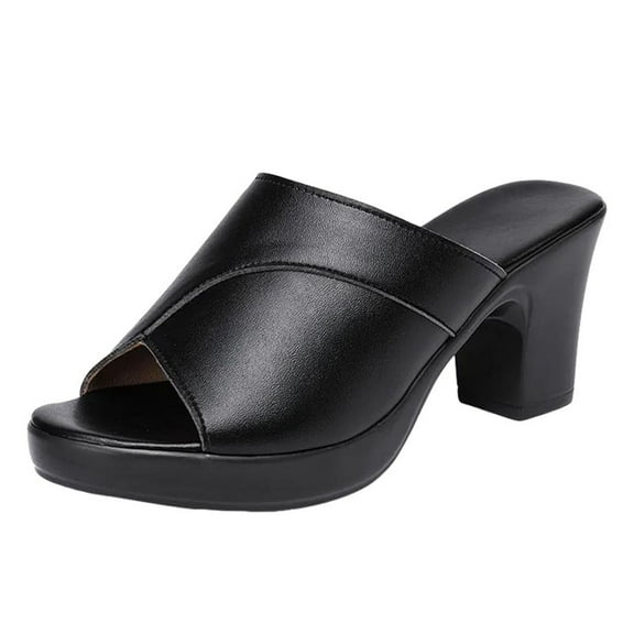 Mepaouo Womens Platform Chunky Heels Mules Open Toe High Heeled Sandals Slip on Slides Dress Shoes