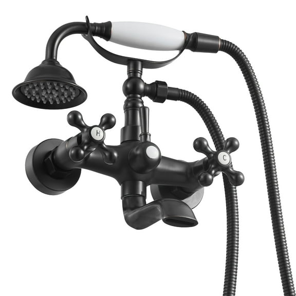 KFFKFF Wall-Mounted Clawfoot Tub Faucet with Handheld Shower, Vintage Oil-Rubbed Bronze Bathtub Filler Kit Featuring Adjustable Swing Arms and 360° Rotating Spout