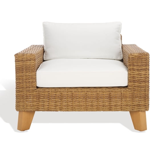 SAFAVIEH Couture Margarita Wicker Patio Armchair, Natural/White