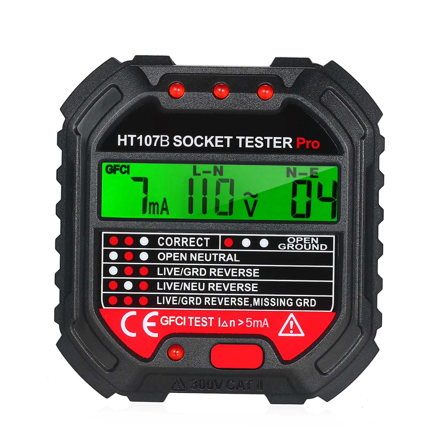 KKmoon GFCI Outlet Tester with Voltage Display 90- Socket Tester Automatic Electric Circuit Polarity Voltage Detector Breaker Finder HT107B