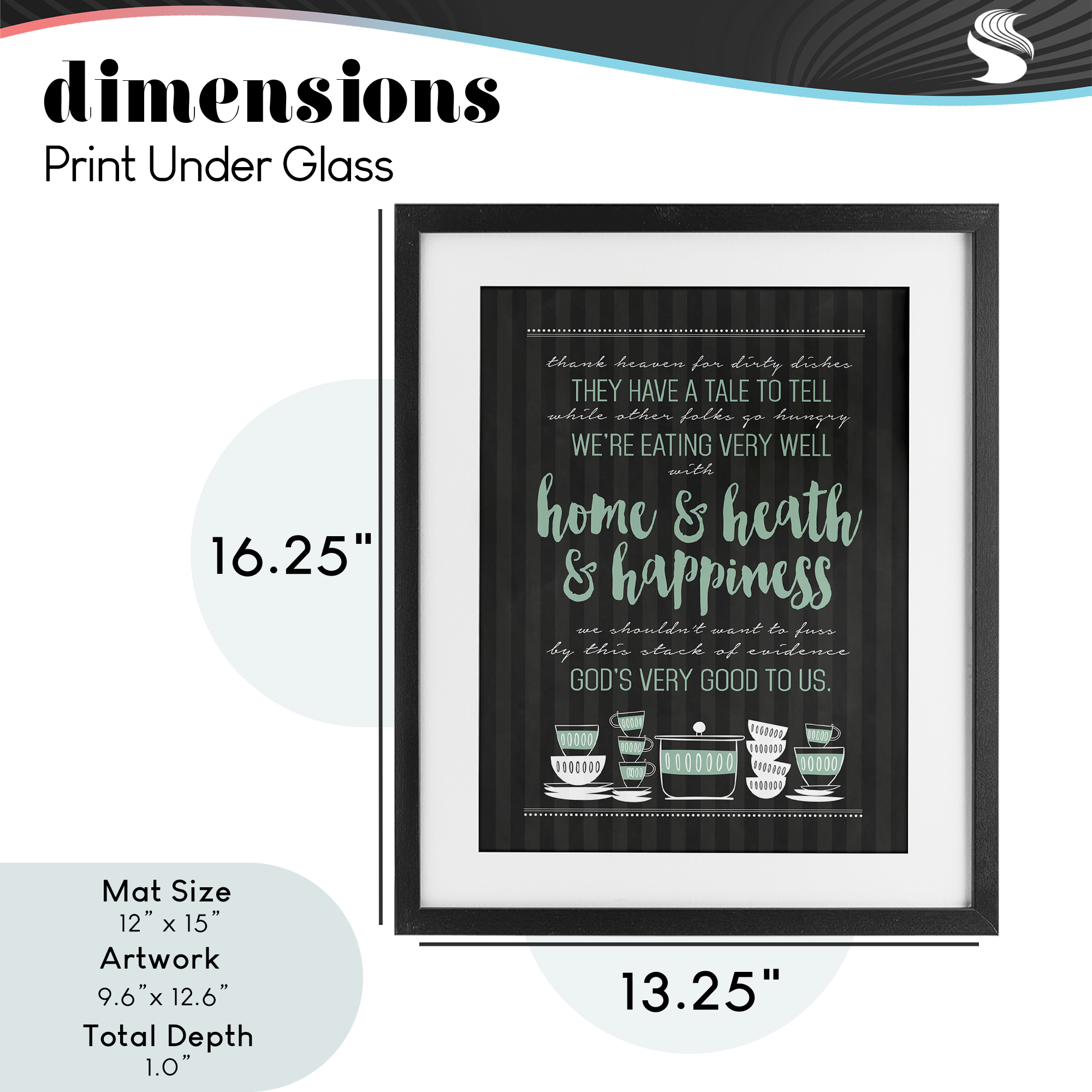God's Good To Us Kitchen Black Framed Print Under Glass, design by Lettered and Lined