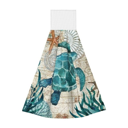 

Zeuib Watercolor Sea Turtle Print Coral Velvet Hand Wipes Hanging Hand Towels Set with Hook & Loop Absorbent Towel for Bathroom Home