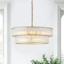KAWOTI Modern 2 Tiers Gold Glass Chandelier Pendant Lights, 8 Light Luxury Hanging Ceiling Light - W31.62" x H90"
