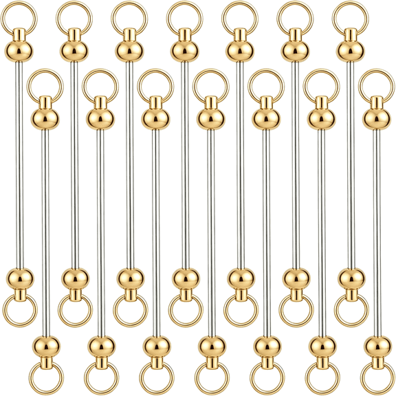 DESIGNICE 15 Pcs Beadable Keychain Bar ,Blank Metal Keychain Bars Silver and Gold,Beadable Keychains Accessories for Purse Pendant,Diy Beaded Making Kit