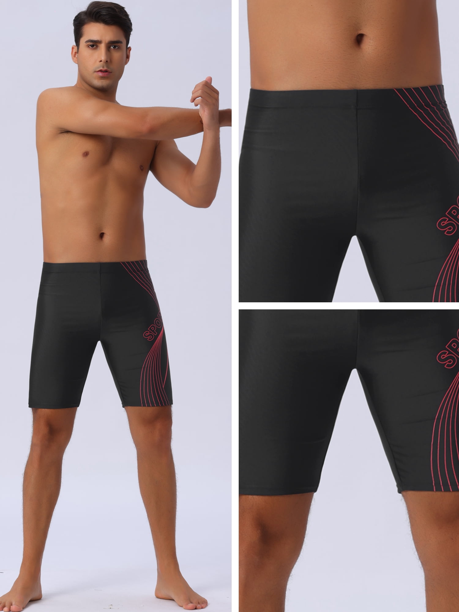 DARING DIVA Men's Summer Holiday Elastic Waist Regular Fit Sports Swim Shorts 34 Black Red