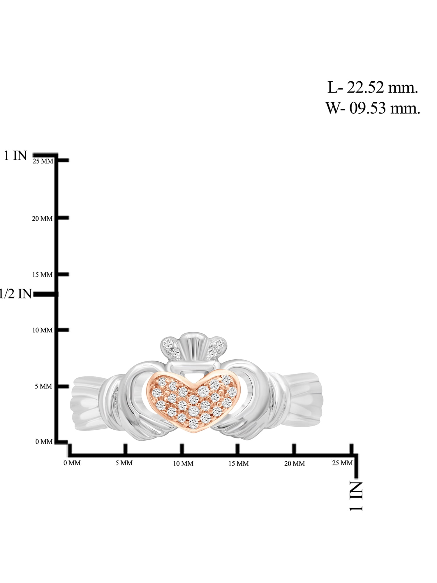 JewelersClub Two Tone Sterling Silver 1/10 Carat White diamond Claddagh Ring for Women | Diamonds for Everyday Womens Wear