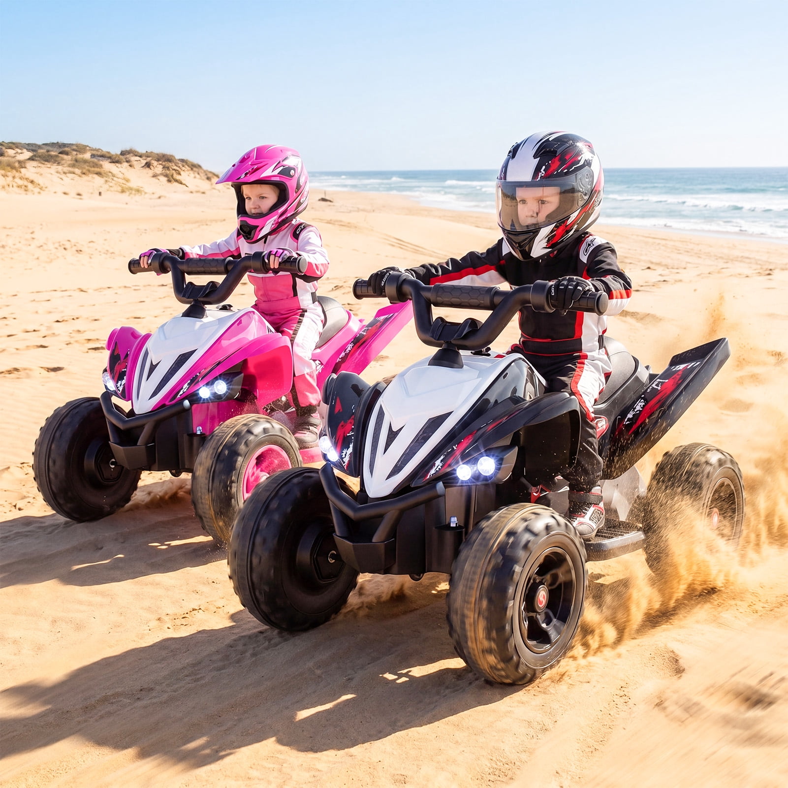 Costway 12V Quad 4 Wheeler Ride on Toy with Music, Light, USB Port, Wireless Connection Black