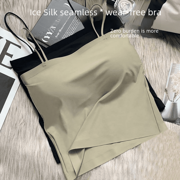 Camisola de seda de hielo con espalda descubierta para mujer, ropa interior antiexposición con almohadilla para el pecho, sujetador de una pieza sin costuras para verano