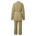 thumbnail image 4 of Women's Fashion Long Sleeve Tie Shirt And Straight Leg Pants Two Piece Set Front Piece Women Pant Suit Drum Suit Womens Work Suits Set Girls Suits Formal Ski Suit Formal Pant Suits for Women Snow, 4 of 6