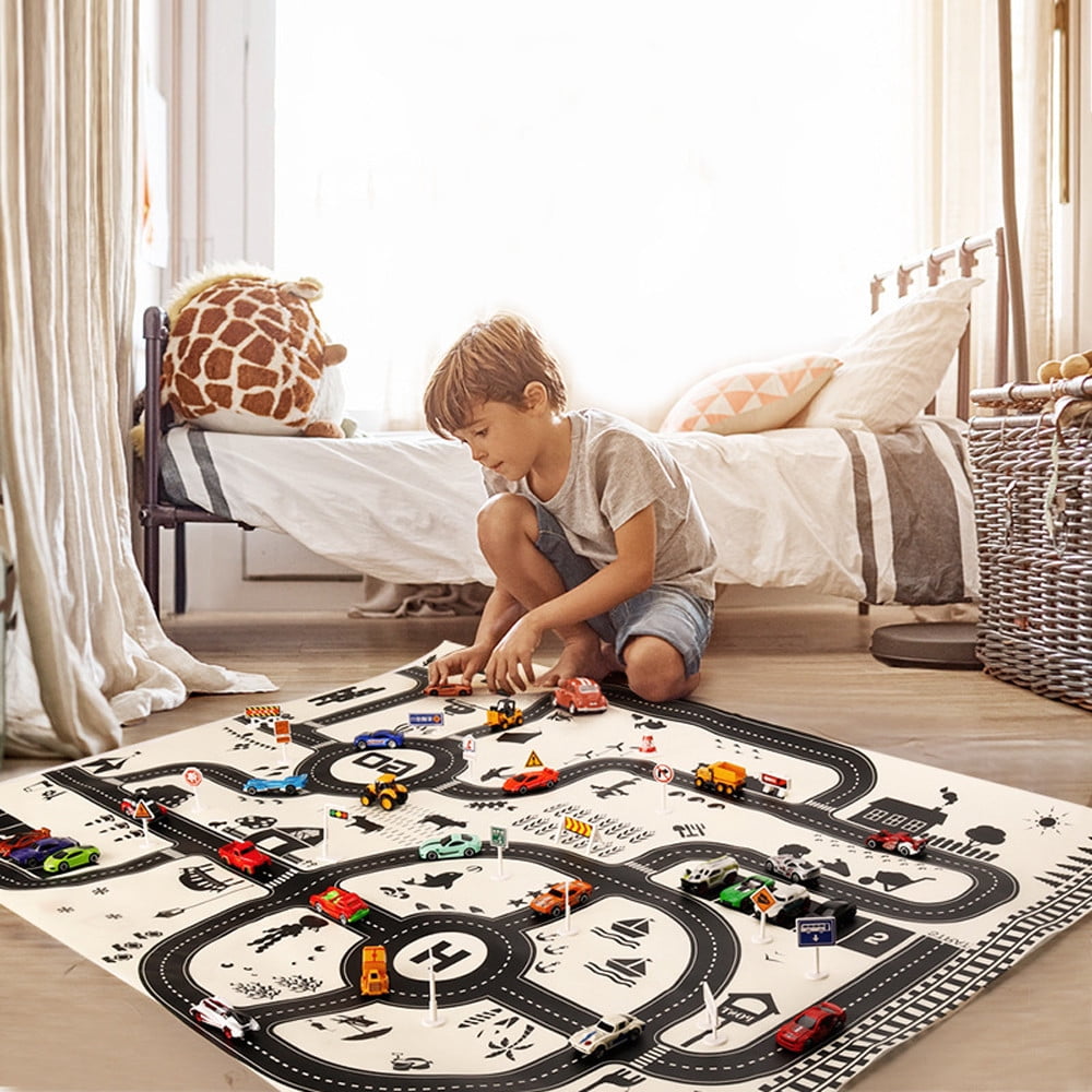 Kids Carpet Playmat Rug City Life Great for Playing with Cars and Toys Children Educational Road Traffic Play Mat for Bedroom Play Game 