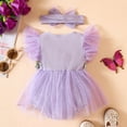 thumbnail image 7 of TOOYOU Baby Girl Bodysuits Cheap Toddler Girl Onesies Fly Sleeve Ribbed Floral Dress Headbands Set Breathable Rompers Purple Size 0-3 Months, 7 of 7