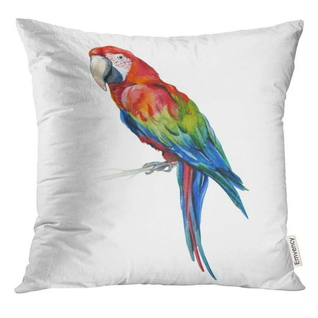 Tailed Tropic Bird - CMFUN Scarlet Macaw Parrot Ara Macao Watercolor of Tropical Bird Trendy with Tropic Summertime Exotic Pillow Case 20x20 Inches Pillowcase