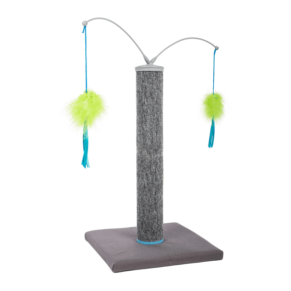 SmartyKat Scratch 'N Spin, Durable Scratching Post with Interactive Spinning Wand Toys for Indoor Cats & Kittens, Grey Tower Includes 2 Wand Refills