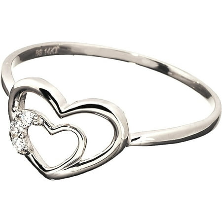 Pori Jewelers 14K Solid White Gold Double Heart Cz Ring