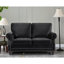 Uspridefurniture Feingold 61.4'' Velvet Rolled Arm Loveseat, Black