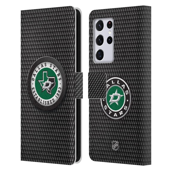 Head Case Designs Officially Licensed NHL Dallas Stars Puck Texture Leather Book Wallet Case Cover Compatible with Samsung Galaxy S21 Ultra 5G