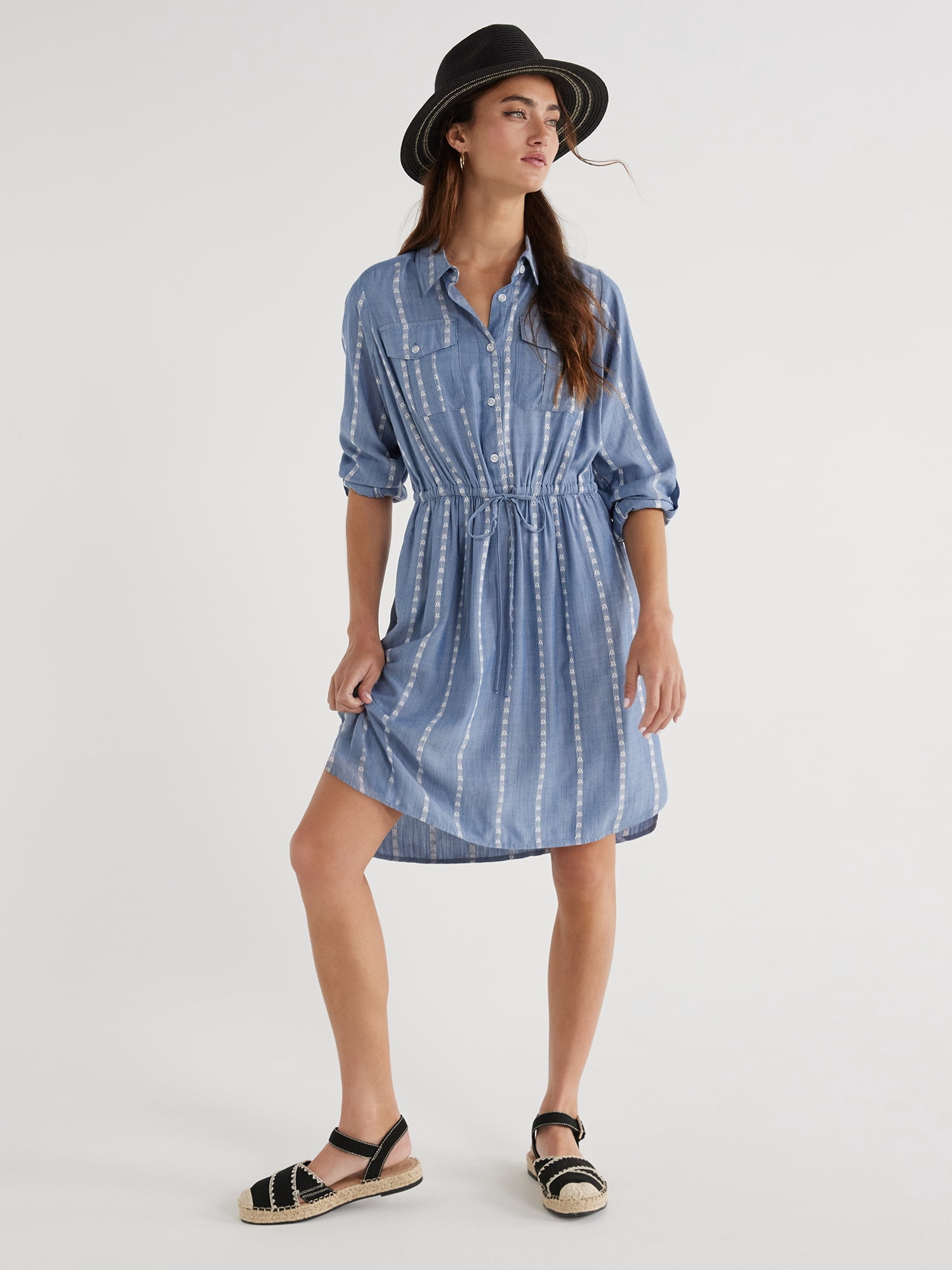 Time and Tru Women’s Soft Chambray Utility Shirt Dress, Sizes XS-XXXL