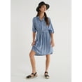 thumbnail image 2 of Time and Tru Women’s Soft Chambray Utility Shirt Dress, Sizes XS-XXXL, 2 of 5