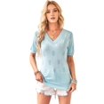 thumbnail image 2 of Women Spring Summer Short Sleeve Sweater Fashion Trendy Dressy Casual Outfit Versatile Knit Blouse Light Blue M, 2 of 6