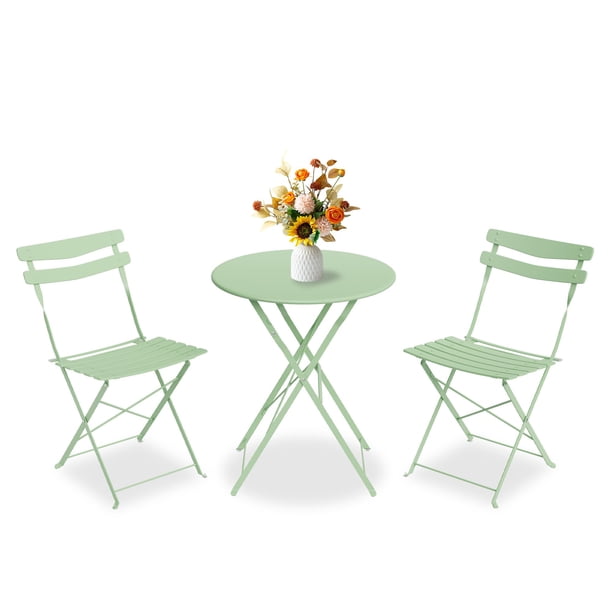 Garvee juego bistró de patio de 3 piezas con mesa plegable y 2 sillas, estructura metálica con recubrimiento, cada silla soporta 150 kg, ideal para balcón o jardín