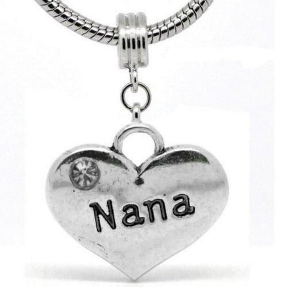 Sexy Sparkles Silver Plated Base 2 Sided Heart Charm Nana Engraved Charm Spacer Bead for European Snake Chain Charm Bracelet - Zinc Metal Alloy