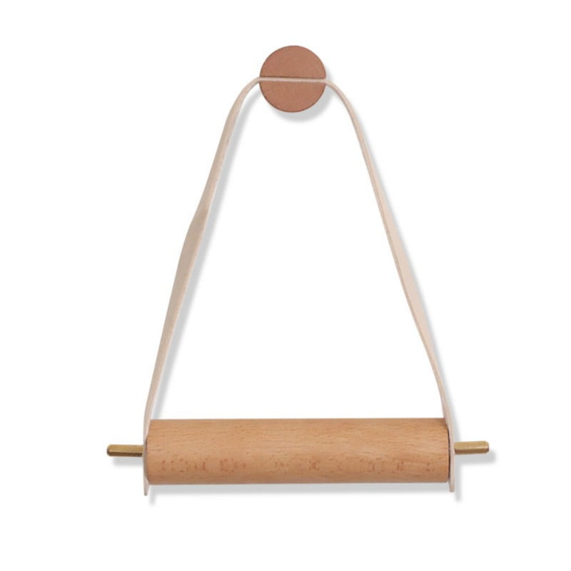 Nature Wooden Leather Rope Boho Paper Towel Holder Kitchen Toilet Paper