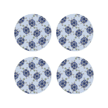 

Drink Coasters Set of 4 Turtle with Blue Stones Leather Coasters for Coffee Table Protector Heat Resistant Cute Coasters for Home Decor Housewarming Gifts Bar Kitchen 4 Inch Round Shape