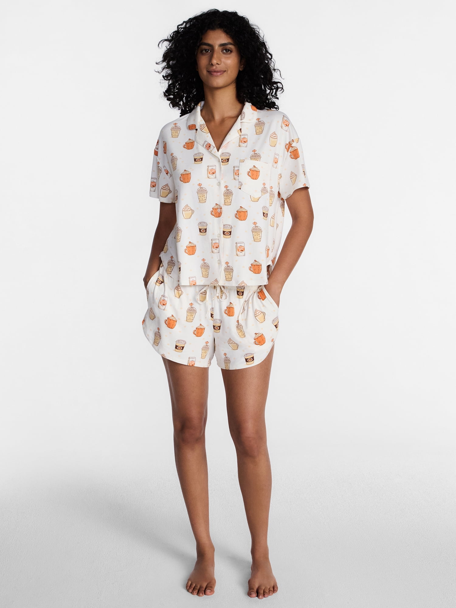 Halloween Women's Notched Top and Shorts Pajama Set from Way to Celebrate, 2-Piece, Sizes XS-3X