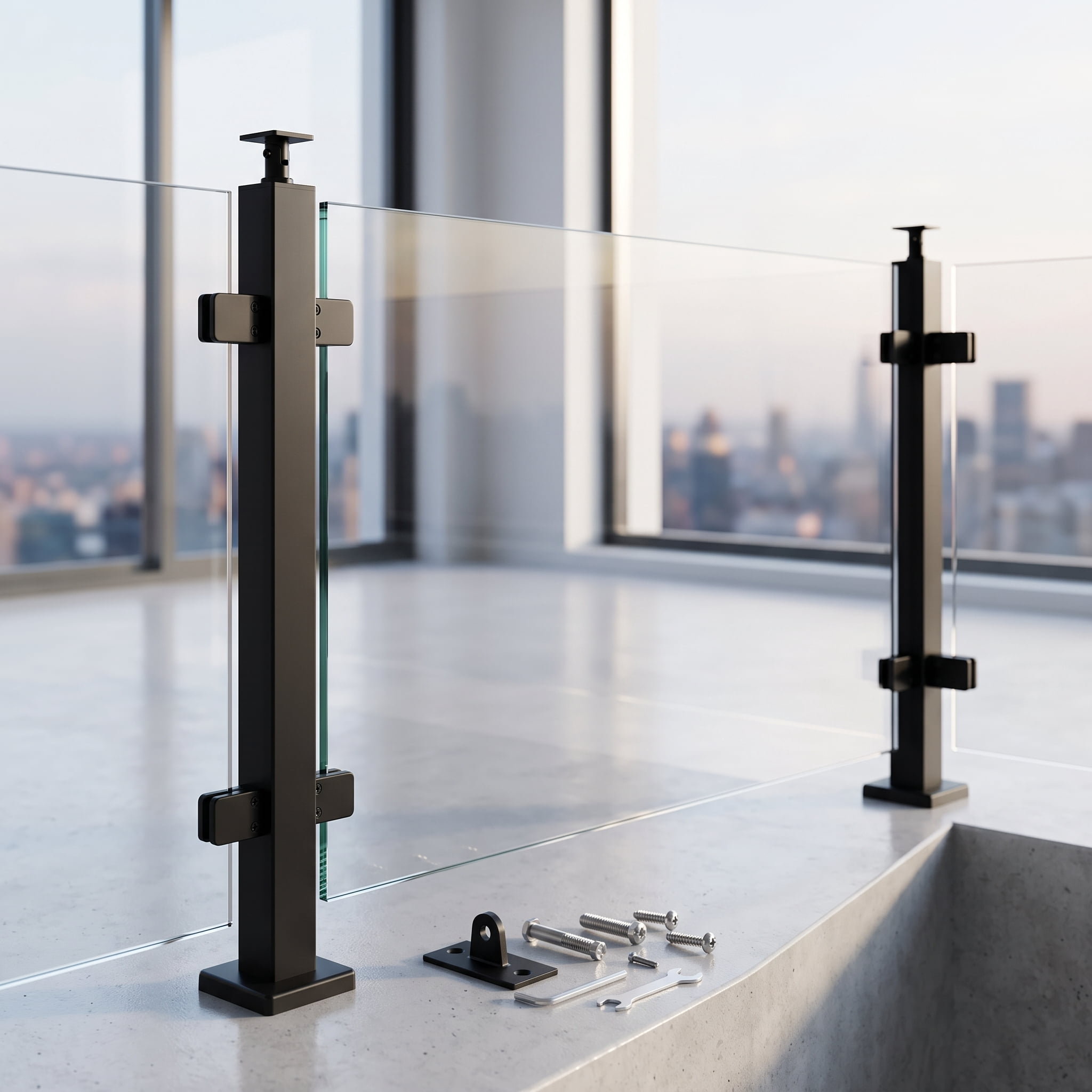 L-Type Hole Cable Railing Post 42", SUS304 Stainless Steel, 12 Pairs of Holes, 3" Spacing, for Corner Deck Stairs Balcony Railing