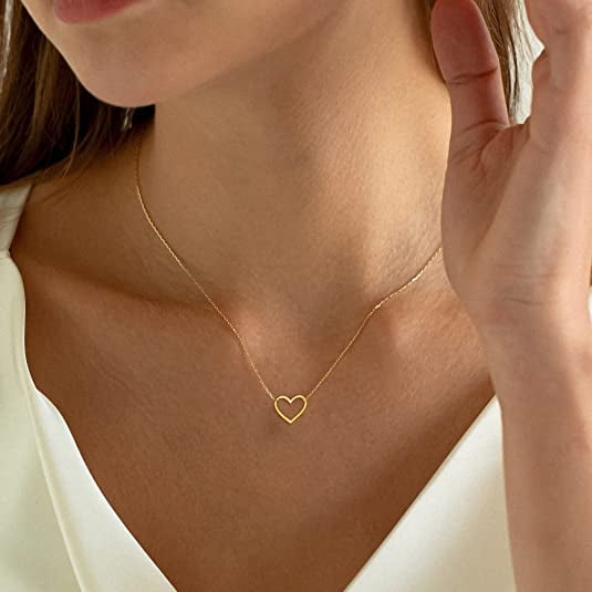 Cute heart necklace small 14k gold heart pendant small gold love