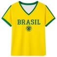 thumbnail image 3 of Women's Brazil V-Neck T-Shirt with "BRASIL" Text & Rio de Janeiro Logo – Yellow and Green Patriotic Top for Football Matches, Soccer Games & Casual Wear – Comfortable Summer Tee (S-XXXXXL), 3 of 3