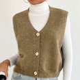 thumbnail image 4 of UAMVSH Women Knit V-Neck Cropped Sweater Vest Lightweight Fall Sleeveless Button down Casual Cardigan Baggy Work Daily Jackets(Small,Khaki), 4 of 7