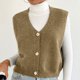 thumbnail image 4 of Suéter sin mangas para mujer, blusa de punto con cuello en V de color liso y botones, 4 of 9