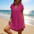 thumbnail image 5 of Taqqpue Women's Swimsuit Cover Up Shirt V Neck Short Sleeve Bathing Suit Coverups Summer Solid Color Beach Cover Ups Plus Size Swim Suit Dress Under 15 for Women, 5 of 8