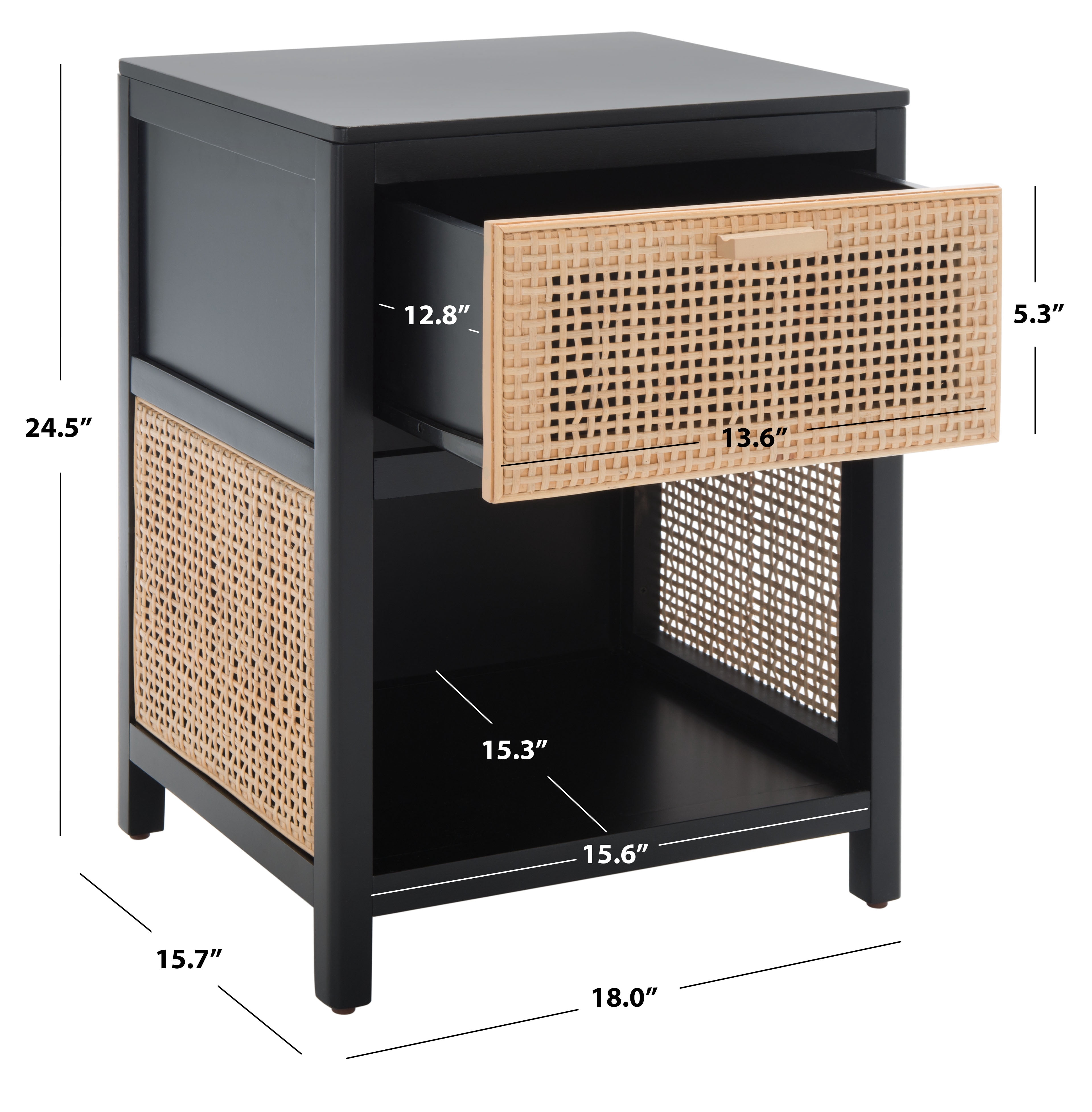 SAFAVIEH Miya Rustic Coastal 1 Drawer Nightstand, Black/Natural