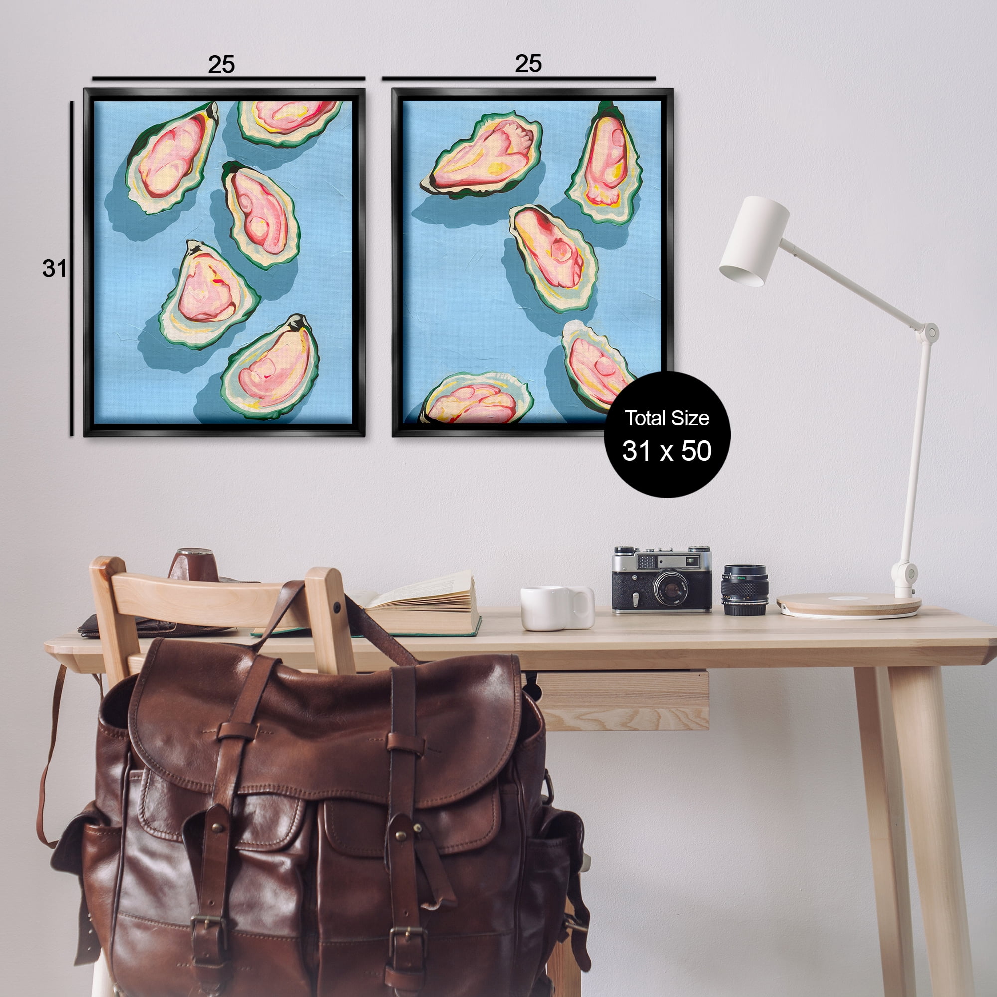 Stupell Industries Fresh Oyster Appetizer Nautical & Beach Painting Black Floater Framed Canvas Art Print Wall Art, 31 x 25, Set of 2