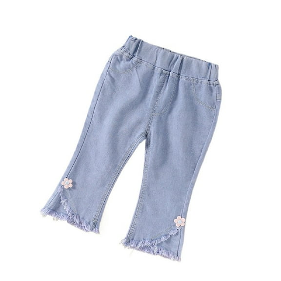 XBASW Baby Kids Girls Flared Jeans High Waist Stretch Denim Pants Summer Cotton Bell Bottoms for 1-6Y