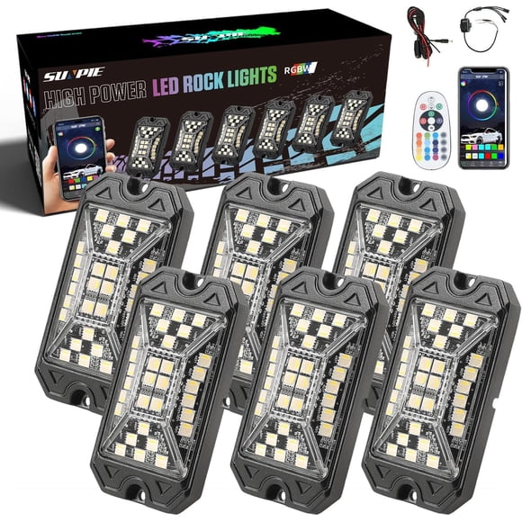 Luces tipo rock SUNPIE RGBW de 6 cápsulas, ángulo completo, Bluetooth