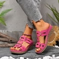 thumbnail image 2 of Women's Wedge Sandals Open Toe Slip On Wide Width Slides Breathable Non Slip Summer Walking Wedges Slippers Pink Size 8.5, 2 of 9