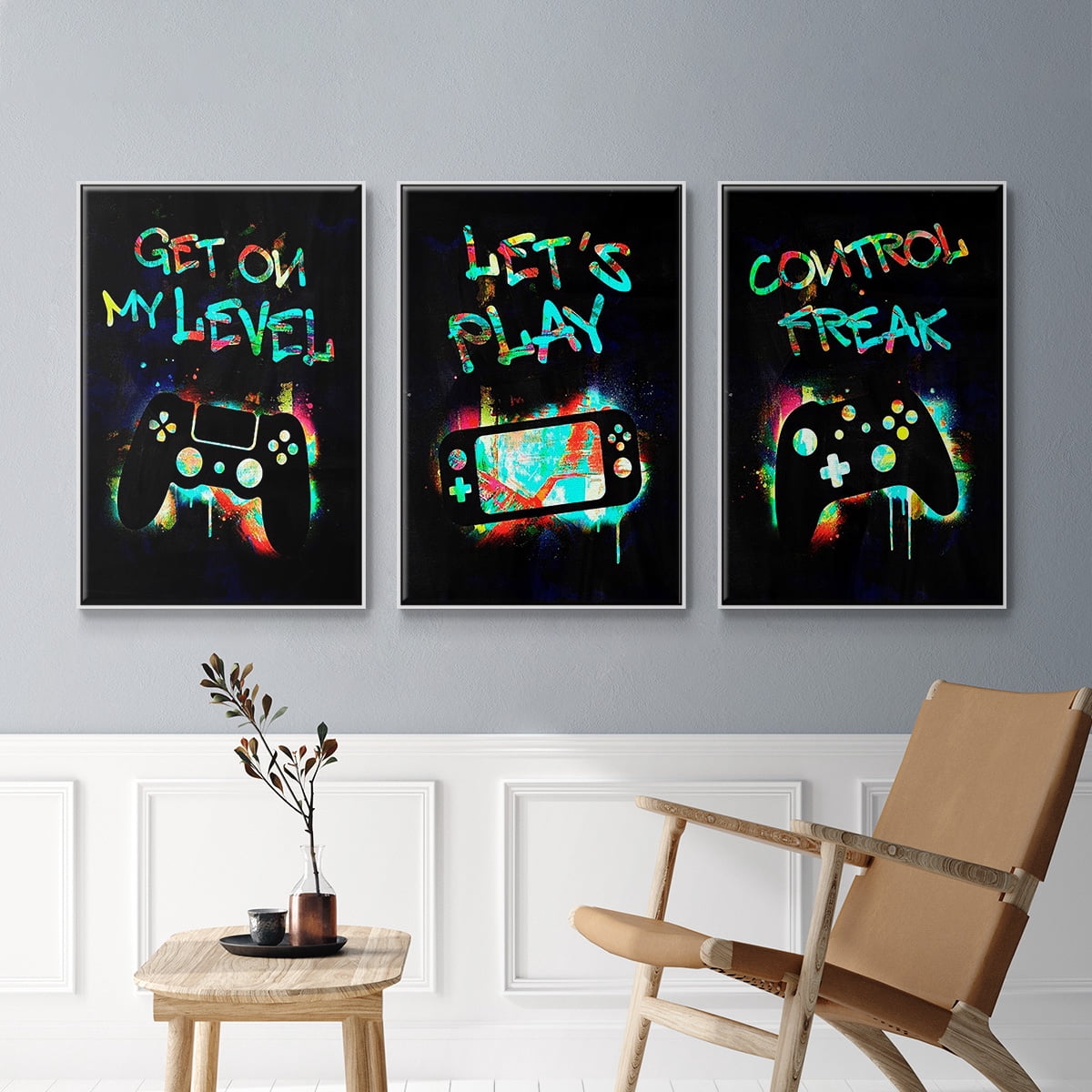 Gamer Tag I - Framed Premium Gallery Wrapped Canvas L Frame 3 Piece Set - Ready to Hang