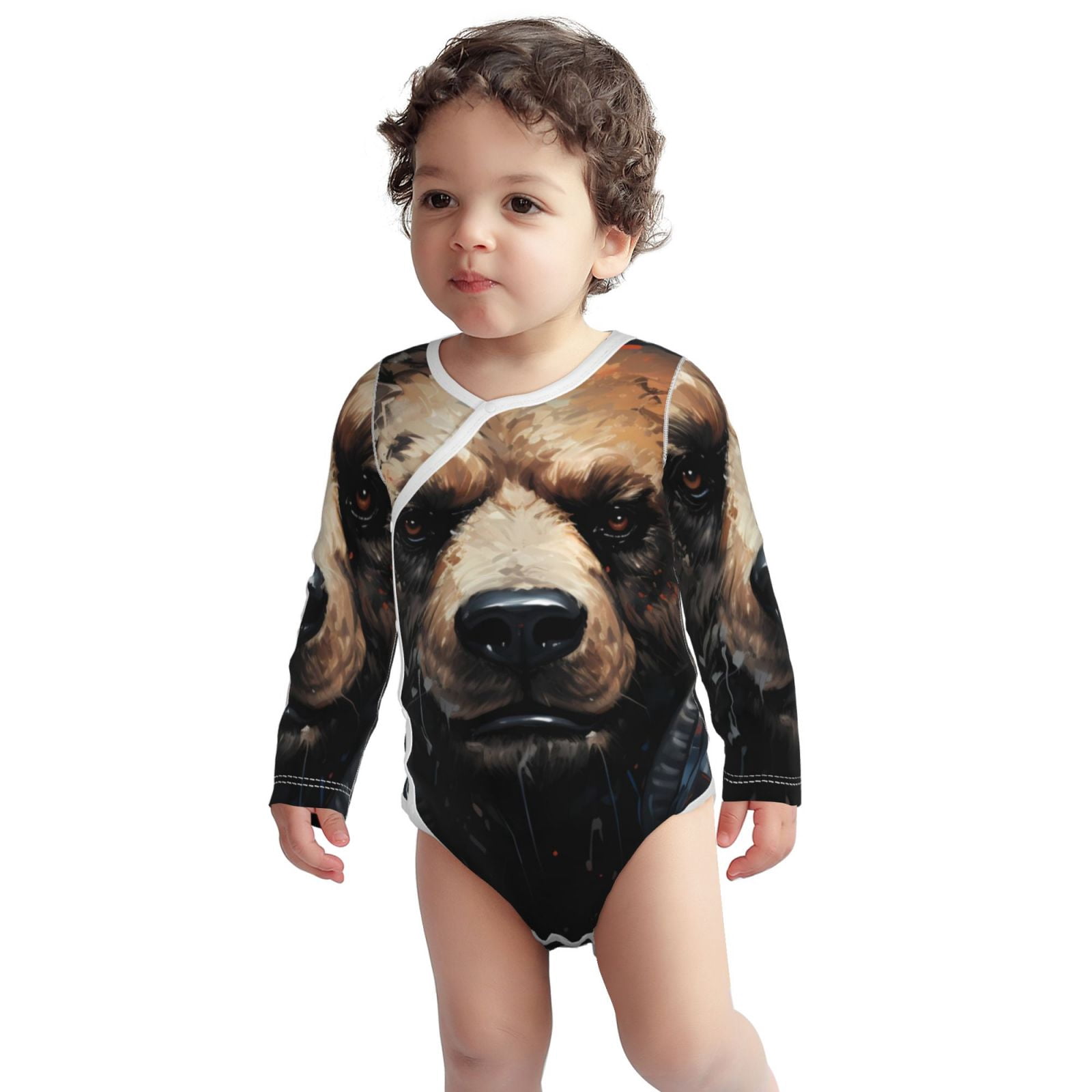 Xecao Urban Bear With Headphones Print Baby unisex-baby Cotton Long-sleeve Bodysuits-6 Months