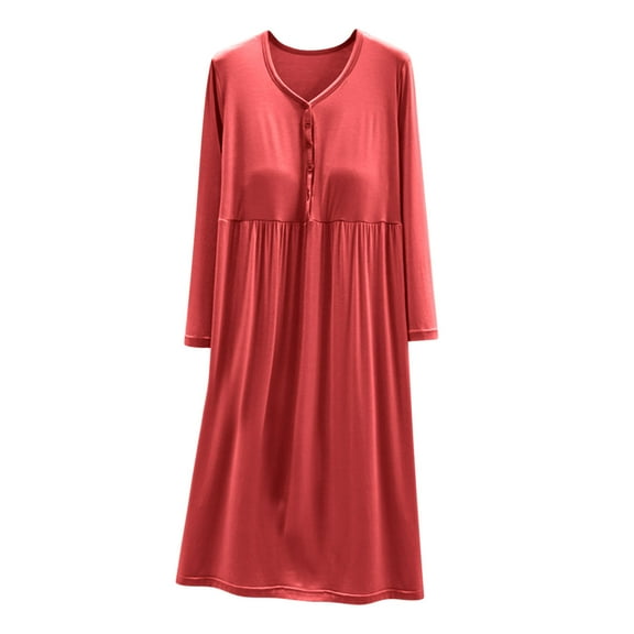 Jgppe Womens Sleep Shirts Long Sleeve with Chest Pad Button up Nightgown Sleepwear Dress