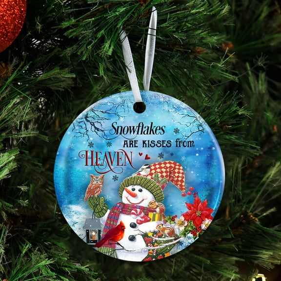 Flagwix Ceramic Christmas Tree Ornaments| Snowflakes Are Kisses From Heaven Hanging Ornament With Ribbon|Christmas Gifts - Circle, 1 Pcs