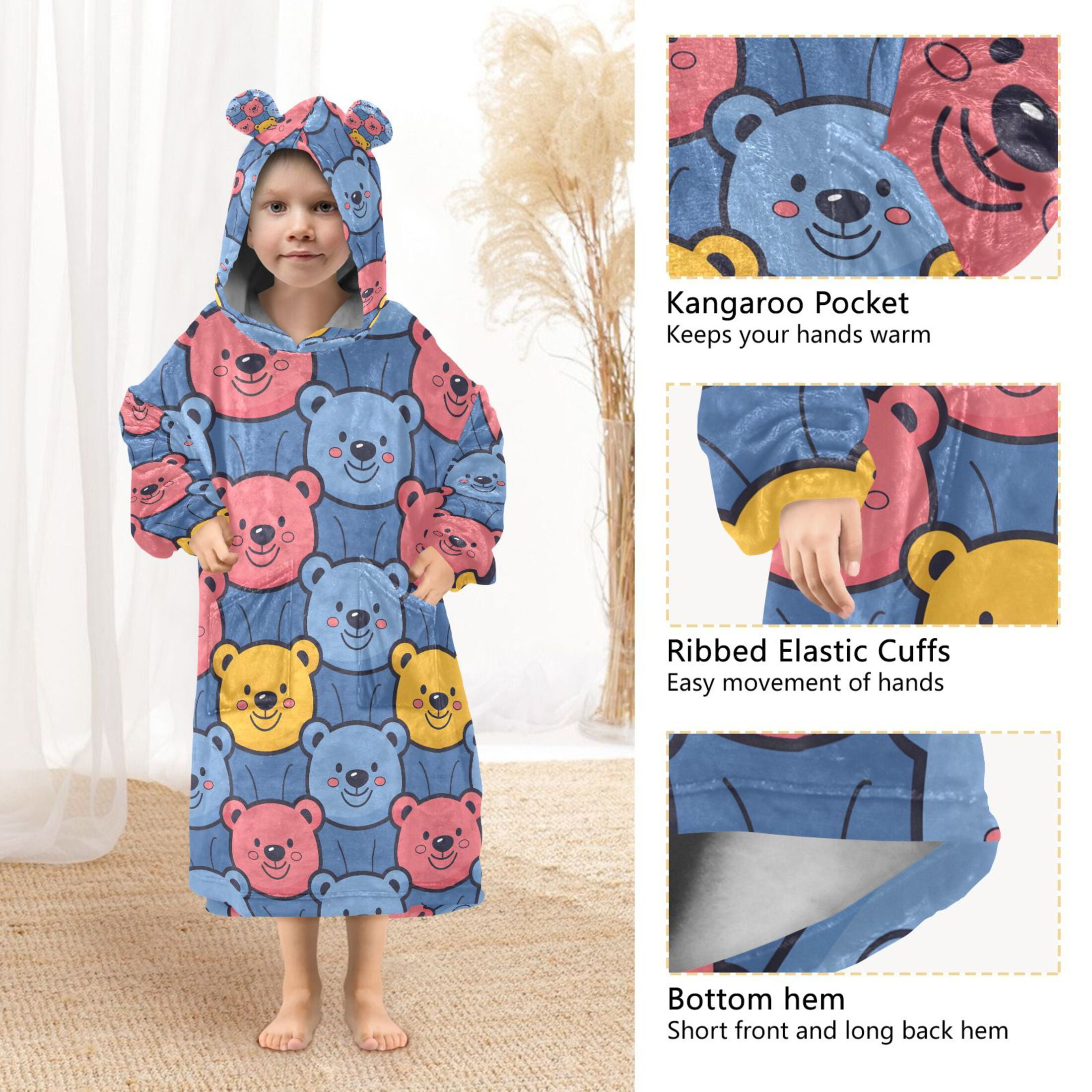 joogoo Blanket Hoodie for Cute Bears Oversize Sweatshirt 3-14 YR L