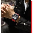 thumbnail image 3 of Reloj de Cuarzo Esqueleto Tonneau para Hombre, Correa de Silicona Impermeable Luminosa Estilo de Carreras, 3 of 5