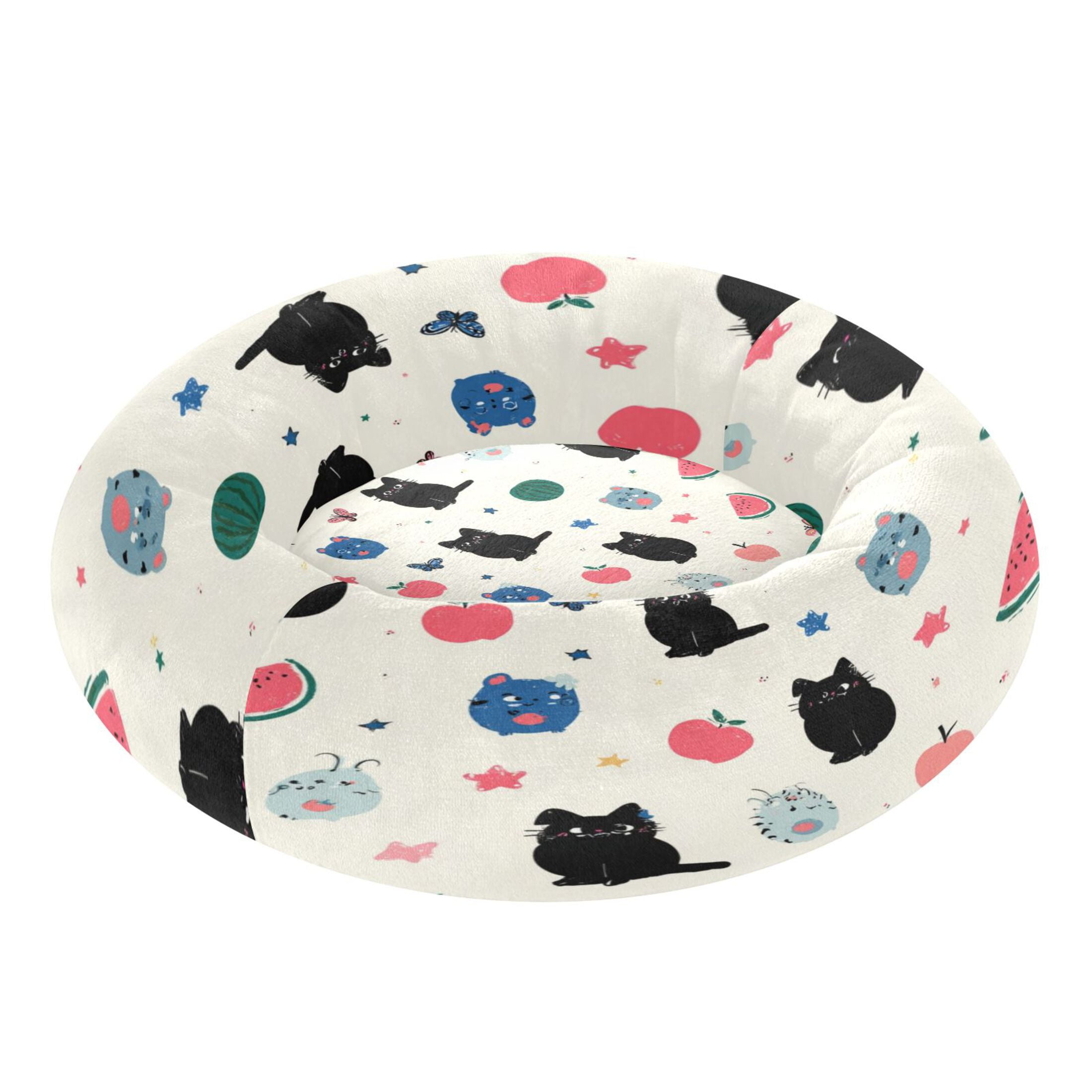 Iauyy Pet Couch Donut Cat Bed for Indoor Cats/Small Dogs Washable & Machine with Non-slip Bottom Calming Cat Furniture, Fresh Butterfly (XS)