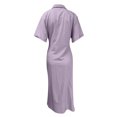 thumbnail image 4 of Bigersell Vintage Dress for Women Fashion Women's Summer Casual Short Sleeve Solid Button Split Opening Dress Evening Dresses for Female Elegant Regular Bodycon Dresses, Style 15608, Purple L, 4 of 5