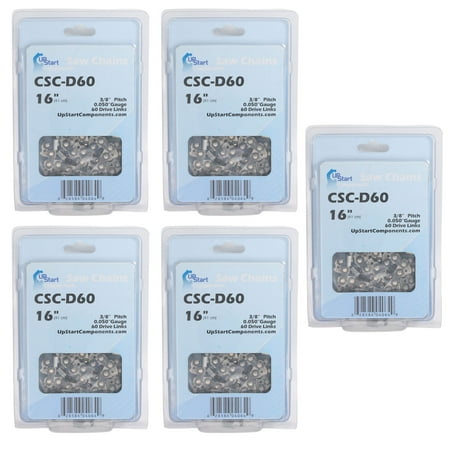 

5-Pack 16-Inch Chainsaw Chain Replacement for Echo CS-702 - (16 3/8 .050 60 Drive Links)