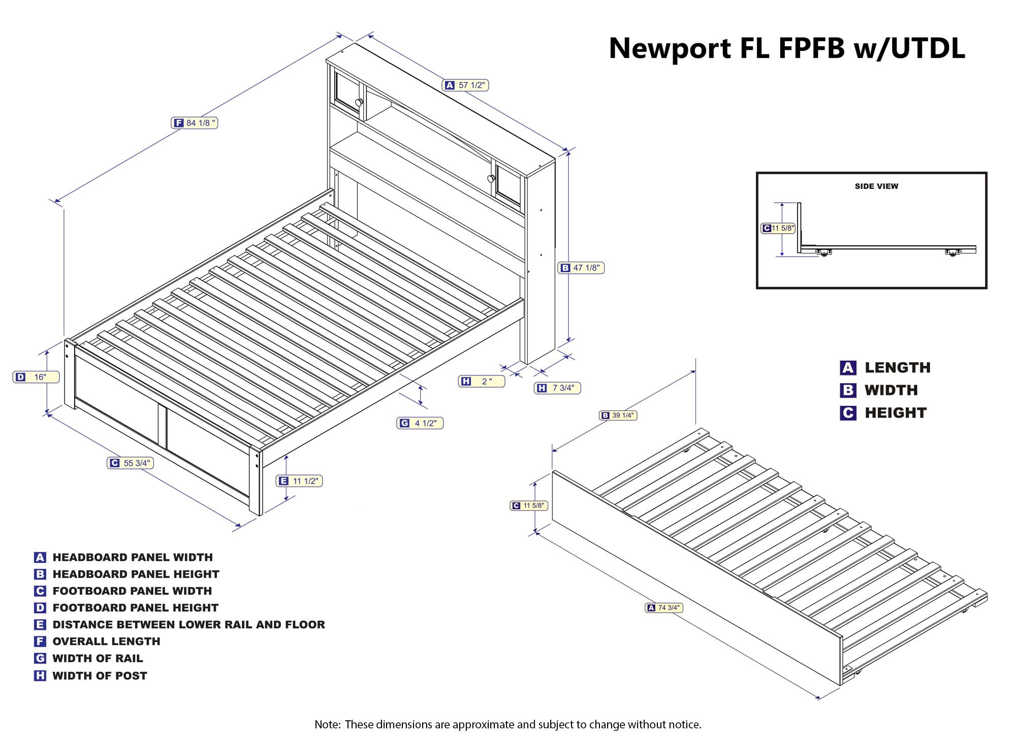 AFI Newport Full Solid Wood Platform Bed with Footboard & Twin Trundle in White